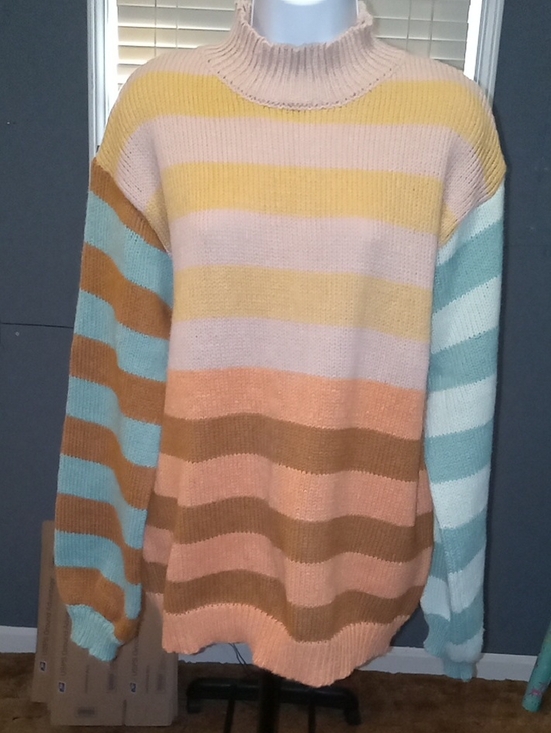 Three Bird Nest Sweaters - Three Bird Nest Striped Mock Neck Sweater - Multicolor